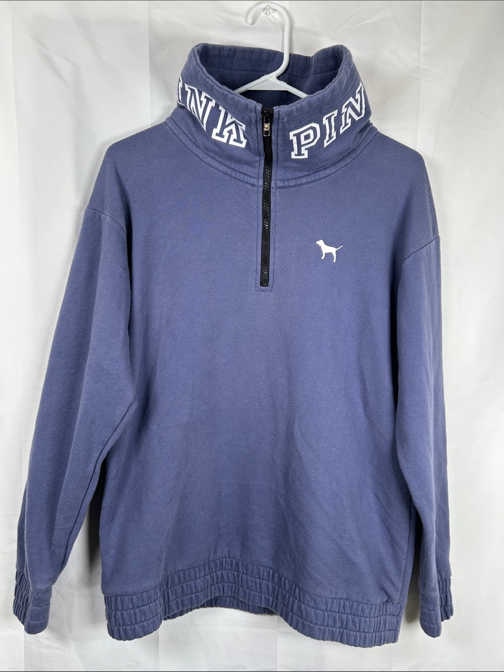 Victoria’s Secret PINK Indigo Sweatshirt Small 1/4 Zip Relaxed Fit High Neck Dog
